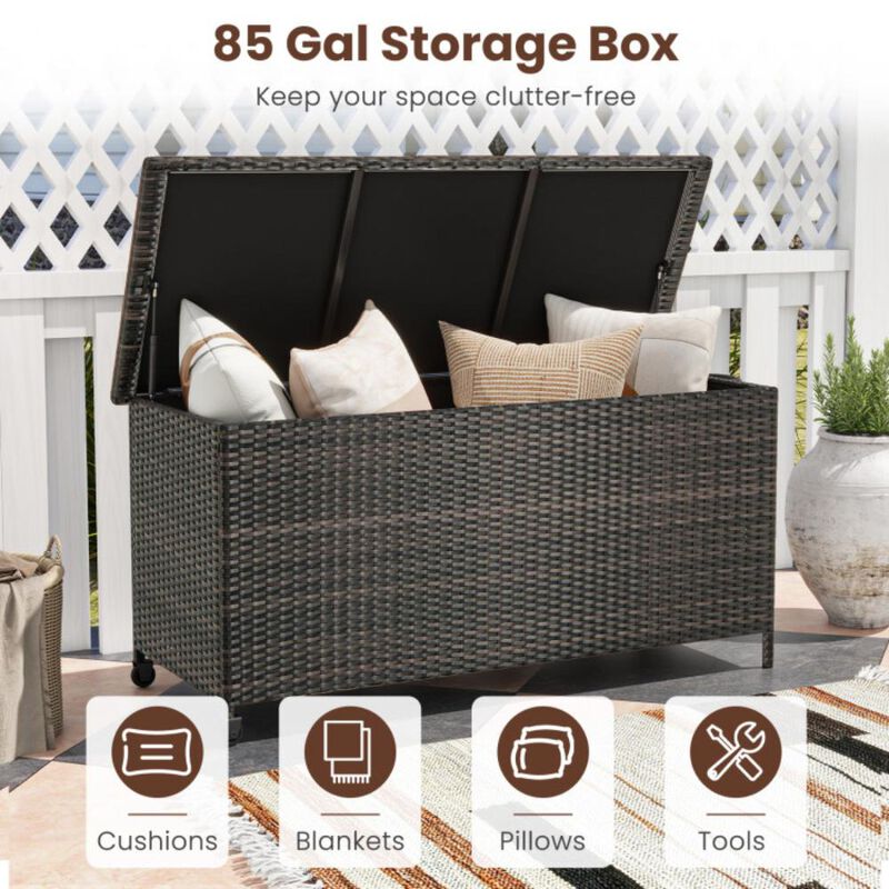 Hivvago Indoor Outdoor 85 Gallon Storage Container with Waterproof Liner and Universal Wheels
