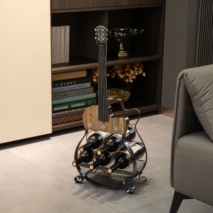 Vintiquewise Guitar Shape 5-Bottle Wine Rack - Vintage Decorative Freestanding Wine Holder and Storage Organizer for Kitchen, Dining Room & Home Bar - Perfect Rock N Roll Gift for Wine and Music Lover
