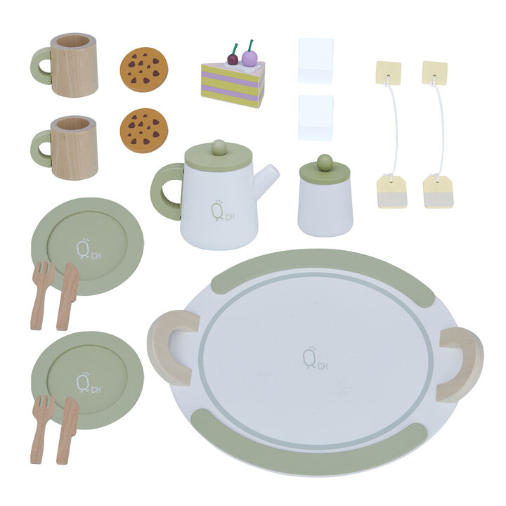 Teamson Kids - Little Chef Frankfurt Wooden Tea sets play kitchen accessories - Green- 20 pcs