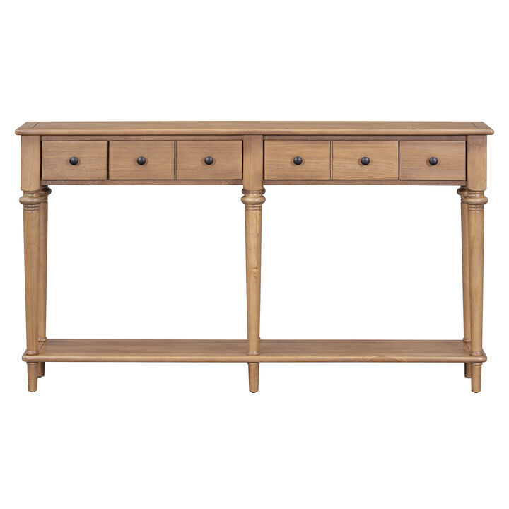 Gewnee Retro Console Table with 4 Drawers and Open Shelf (Old Pine)