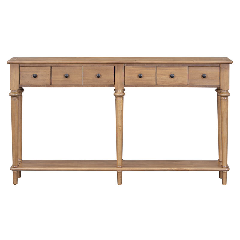 Gewnee Retro Console Table with 4 Drawers and Open Shelf (Old Pine)
