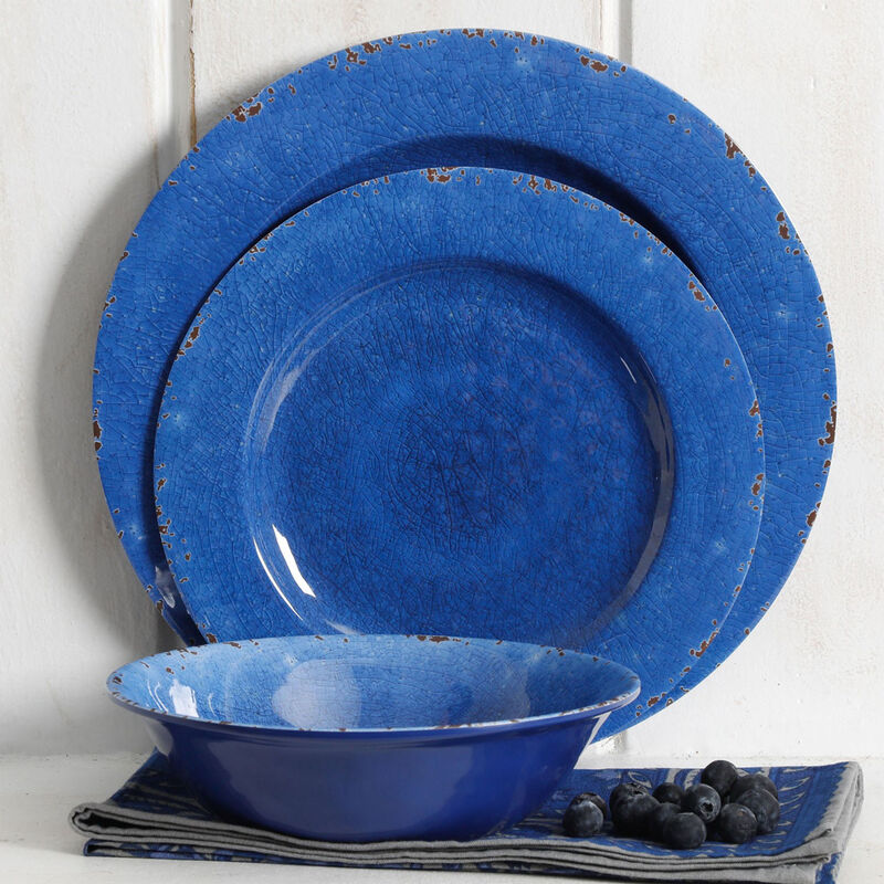 Studio California Mauna 12-Piece Dinnerware Set in Cobalt Blue Crackle Look Decal