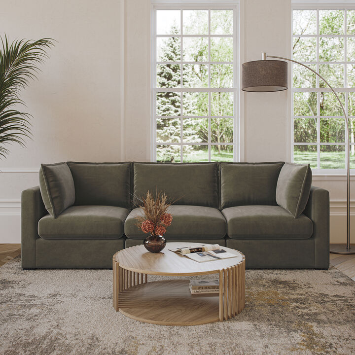 Bennett 3 Piece Flange Seam Modular Sofa  - Olive Green Velvet