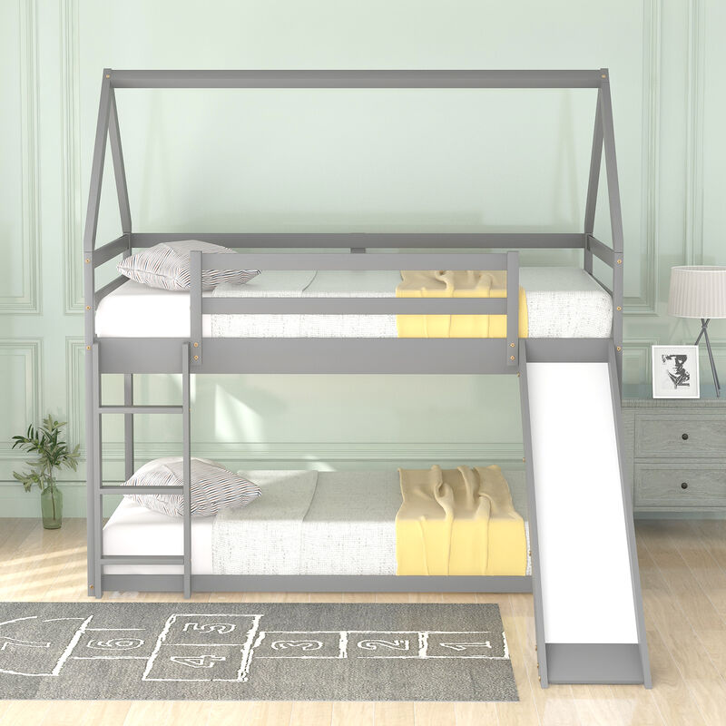 Kids' Bunk House Bed with Fun Slide and Easy-Climb Ladder