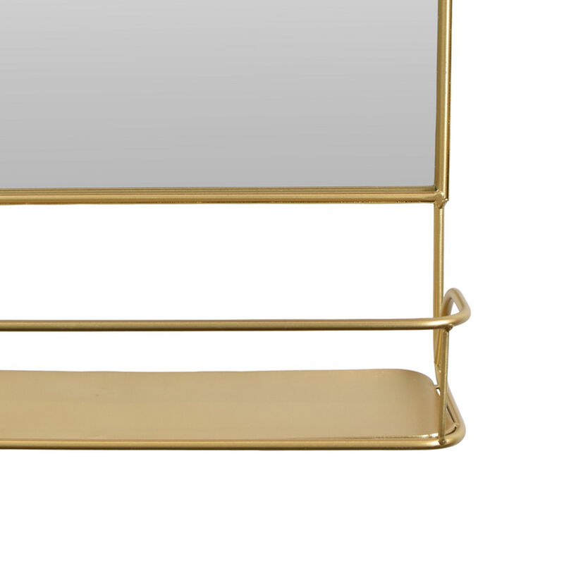 Rectangular Wall Mirror Decoration with Shelf, 17 x 24, Gold Metal - Benzara