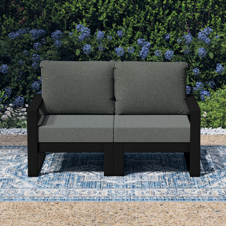 WestinTrends Outdoor HDPE All-Weather Modern Patio Loveseat with Waterproof Cushions