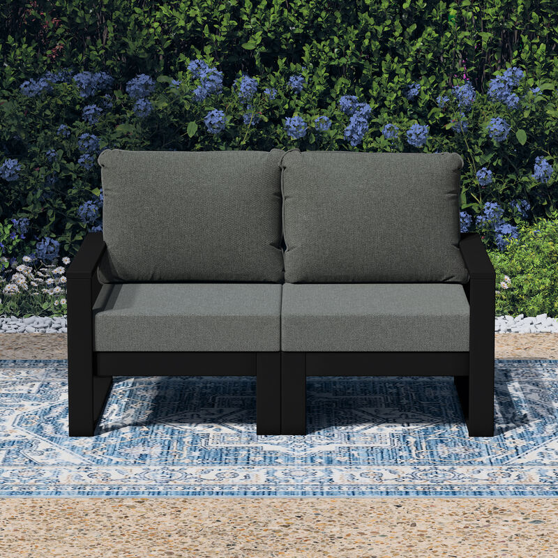 WestinTrends Outdoor HDPE All-Weather Modern Patio Loveseat with Waterproof Cushions