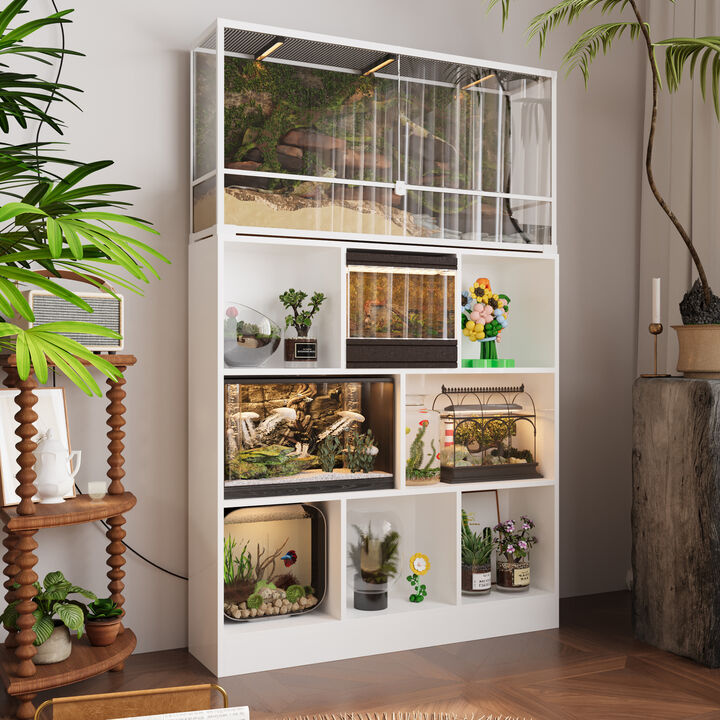 40.9 in. H x 39.4 W White Wood 8-Shelf Freestanding Standard Bookcase Display Bookshelf With Cubes