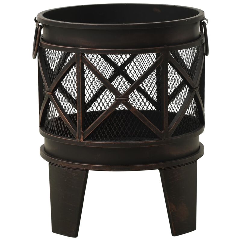 vidaXL Rustic Outdoor Fire Pit with Poker, Rust-Resistant and Heat-Resistant Painting, Durable Steel Construction, Large Fire Bowl