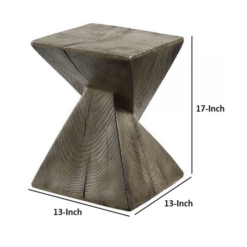 17 Inch Accent Table, Heavy-Duty Durability Cement, Weathered Oak Brown - Benzara