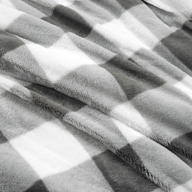 Hivvago King Size Plaid Soft Faux Fur Comforter Set in Black White Grey