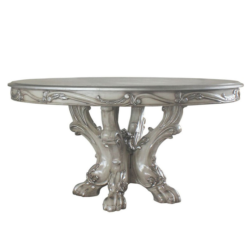 60 Inch Wooden Dining Table with Trestle Base, Bone White - Benzara
