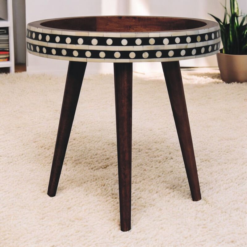 Artisan Furniture Solid Wood Honey Caramel Small Patterned Nordic Style End Table