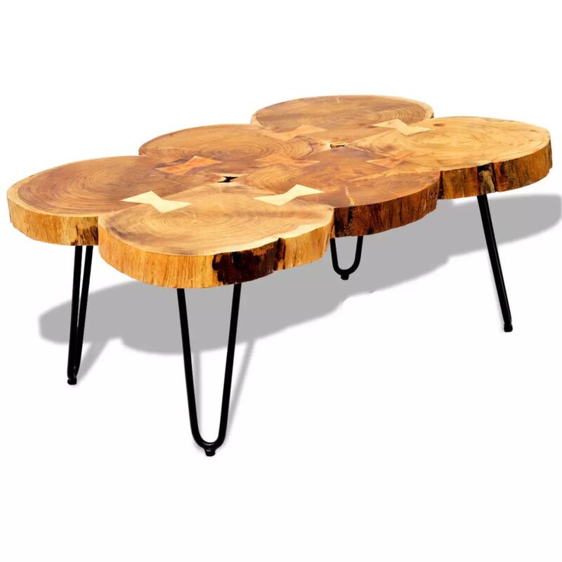 vidaXL Coffee Table 13.8" 6 Trunks Solid Sheesham Wood
