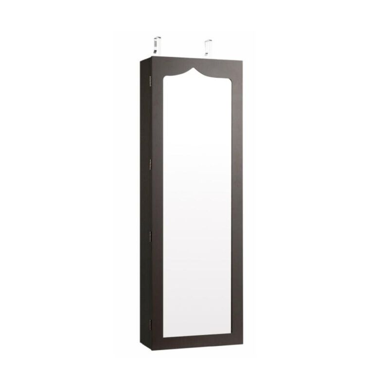Hivvago Lockable Wall Mount Mirrored Jewelry Cabinet with LED Lights