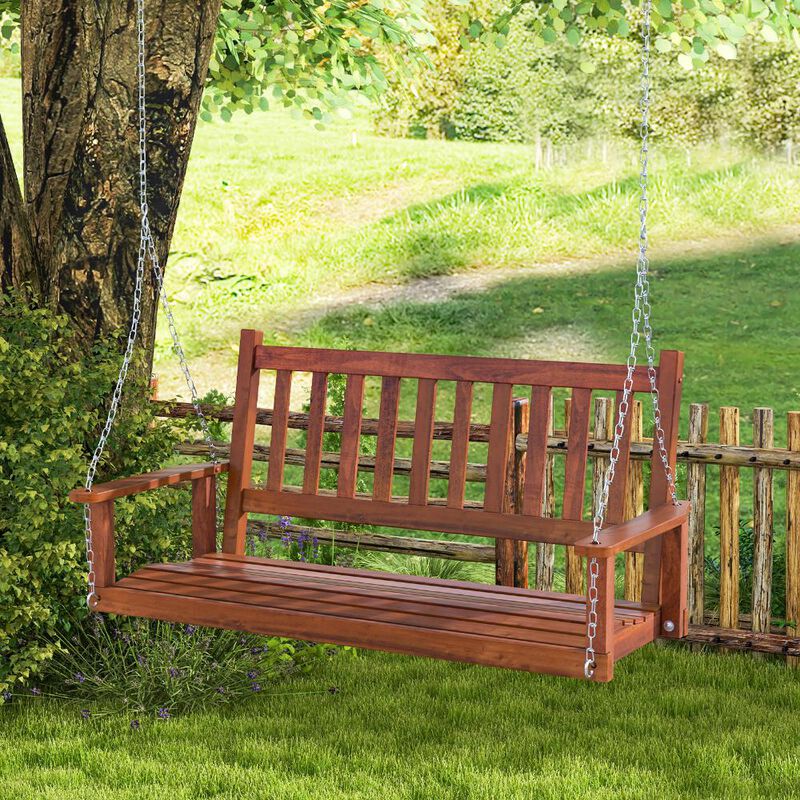 2-Person Wooden Outdoor Porch Swing with 500 lbs Weight Capacity
