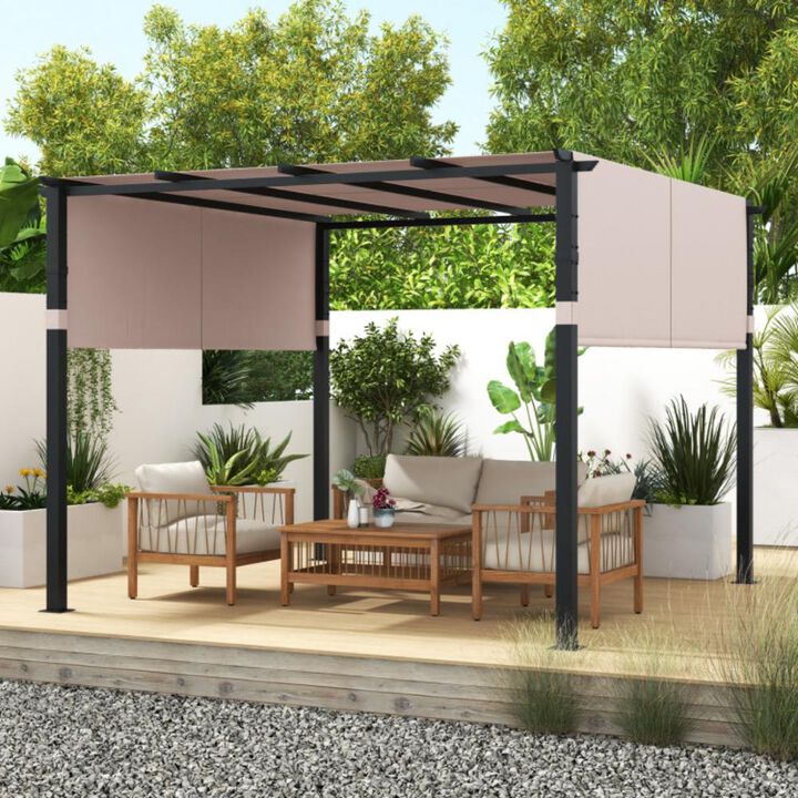 Hivvago 10 x 10 ft Flat Top Pergola with Retractable Canopy for Garden Pool Porch and Backyard