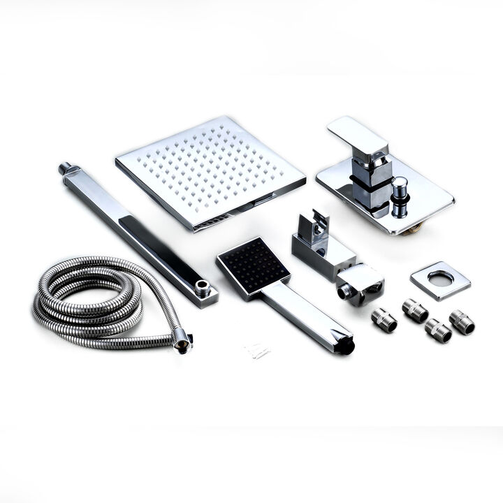 Rainfall Shower Head with Arm, Control Valve, and Handheld Shower Faucet Set for Bathroom Upgrade
