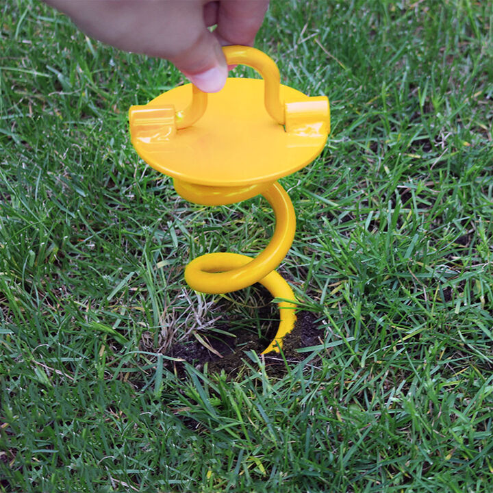Sunnydaze Yellow Powder-Coated Steel Spiral Anchor Stake Screw - 16 in