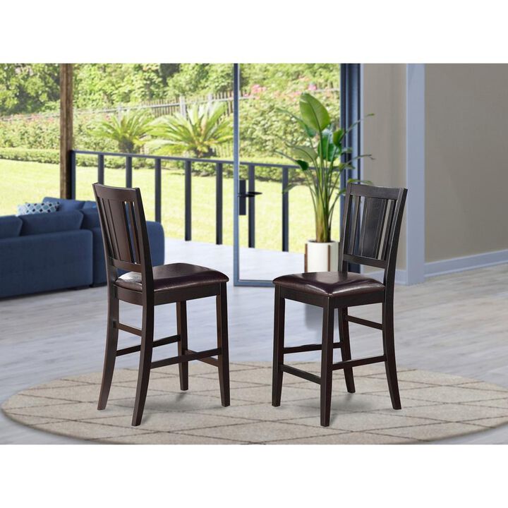 East West Furniture Buckland  Counter  Height  Chair  with  Faux  Leather  Upholstered  Seat  in  Black  Finish,  Set  of  2
