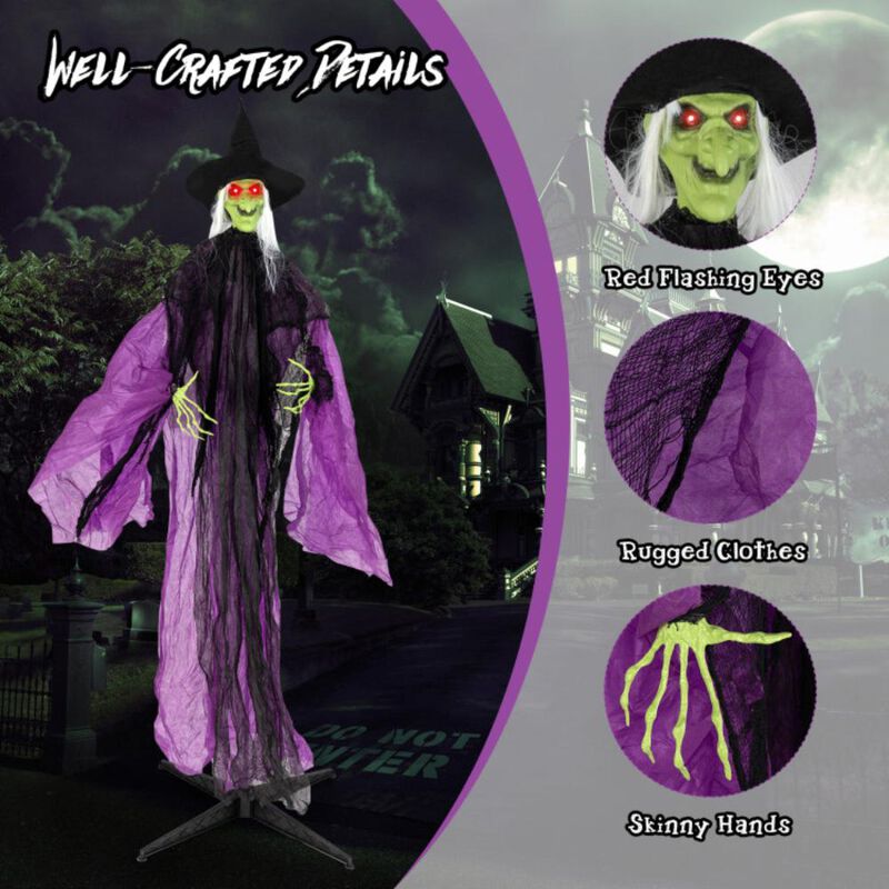 Hivvago 7.2 ft Halloween Standing Witch with Lighted Eyes and Automatic Arm Movement