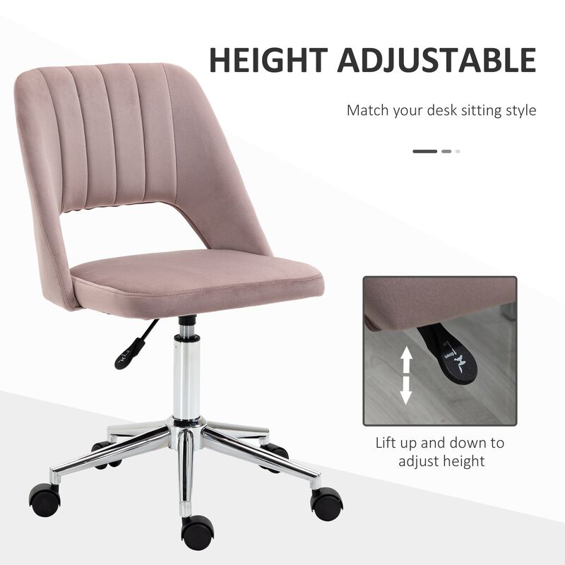 Pink Office Comfort: Velvet Mid Back Swivel Chair with Scallop Design