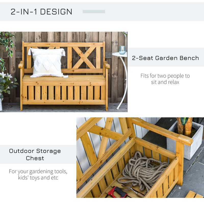 Yellow Outdoor Seating: Wooden Storage Bench with Louvered Panels