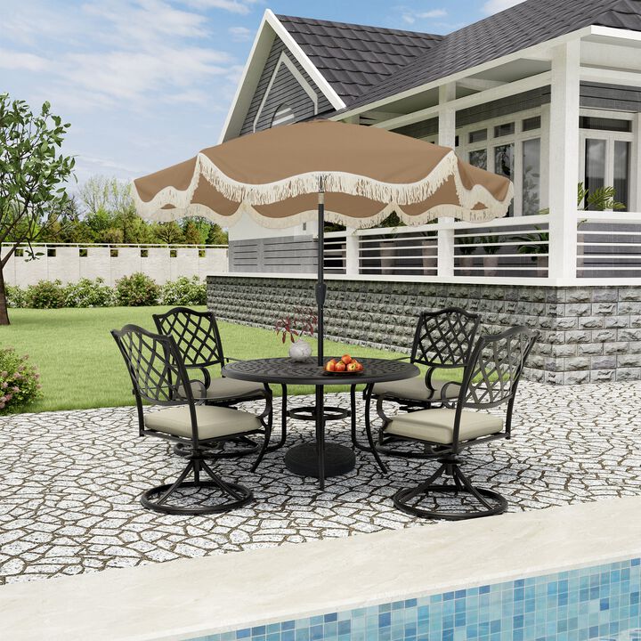 Mondawe 9 ft. Crank Design Bohemian Tassel Style Outdoor Market Umbrella with Full Fiberglass Rib