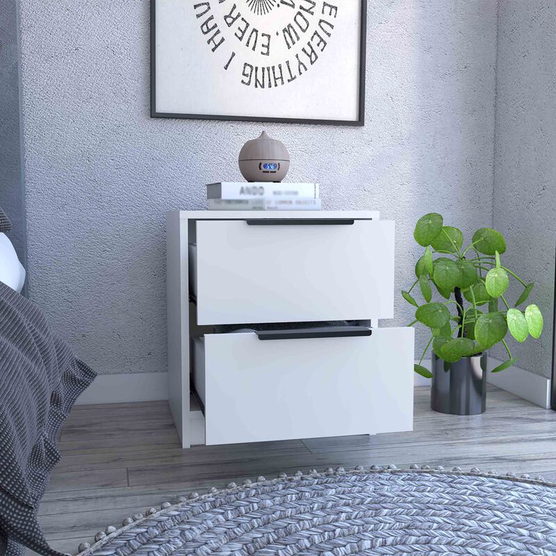 Streamdale Kaia Nightstand, Two Drawers, Metal Handle - White