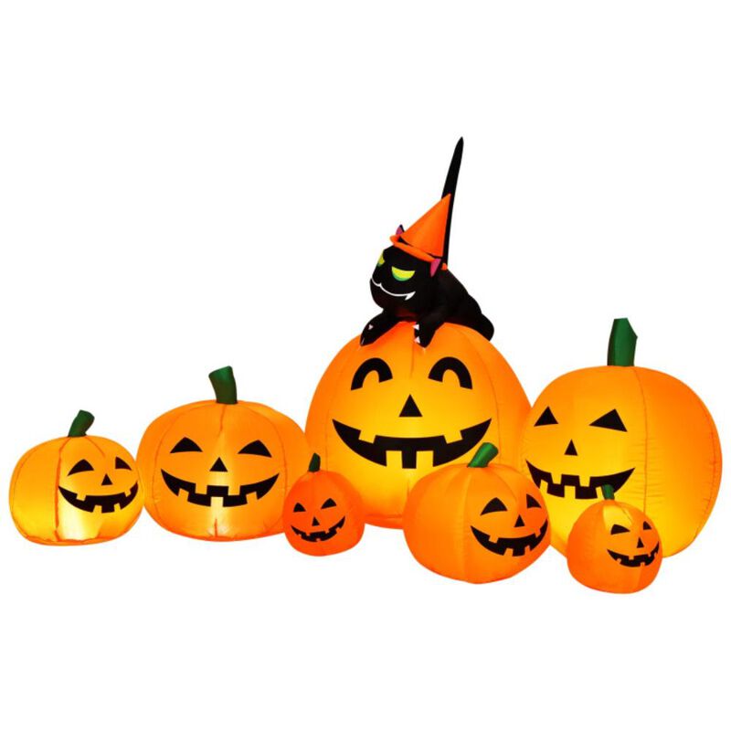 Hivvago Halloween 7.5 Feet Inflatable Pumpkin Combo with Witch Black Cat