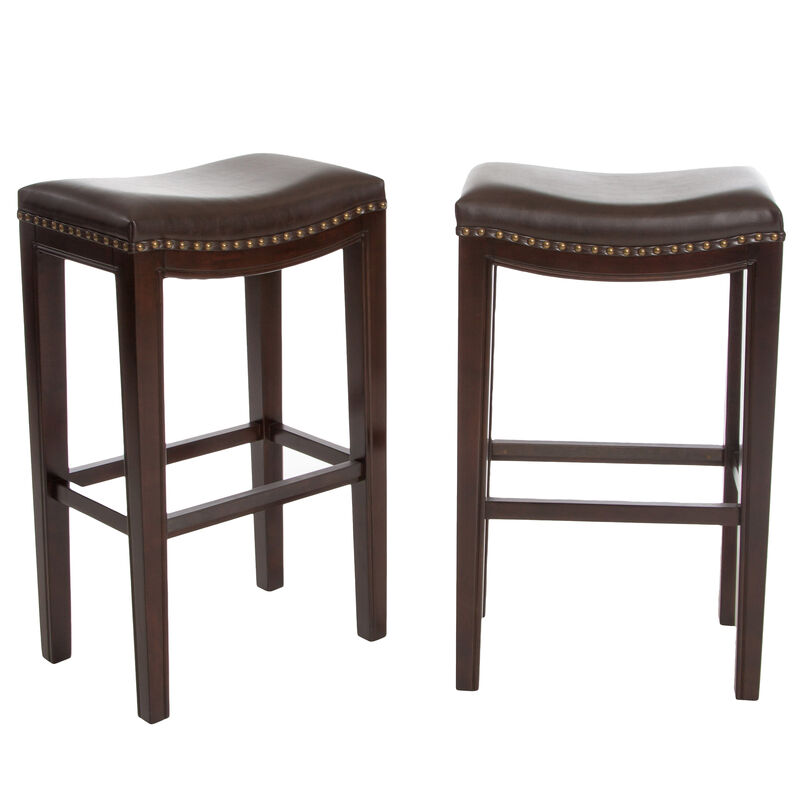 Modern Backless Bonded Leather and Rubberwood Barstool (Set of 2)