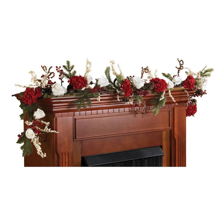 Nearly Natural 72-in Hydrangea w/White Roses Garland