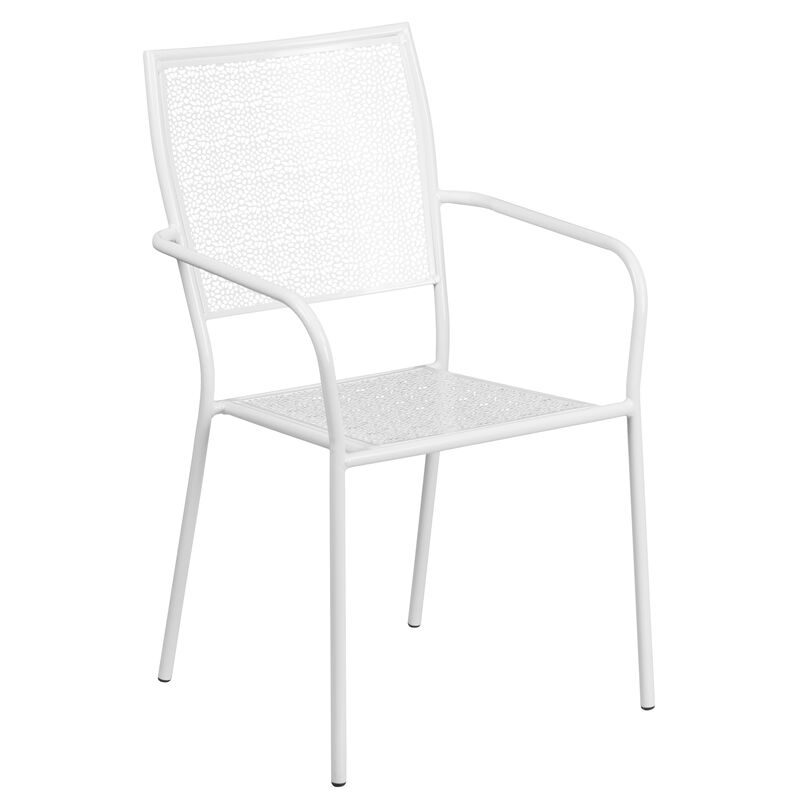 Flash Furniture Commercial Grade 28" Square White Indoor-Outdoor Steel Patio Table Set with 2 Square Back Chairs