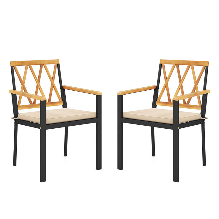 Set of 2 Patio Dining Chairs with Removable Padded Cushions