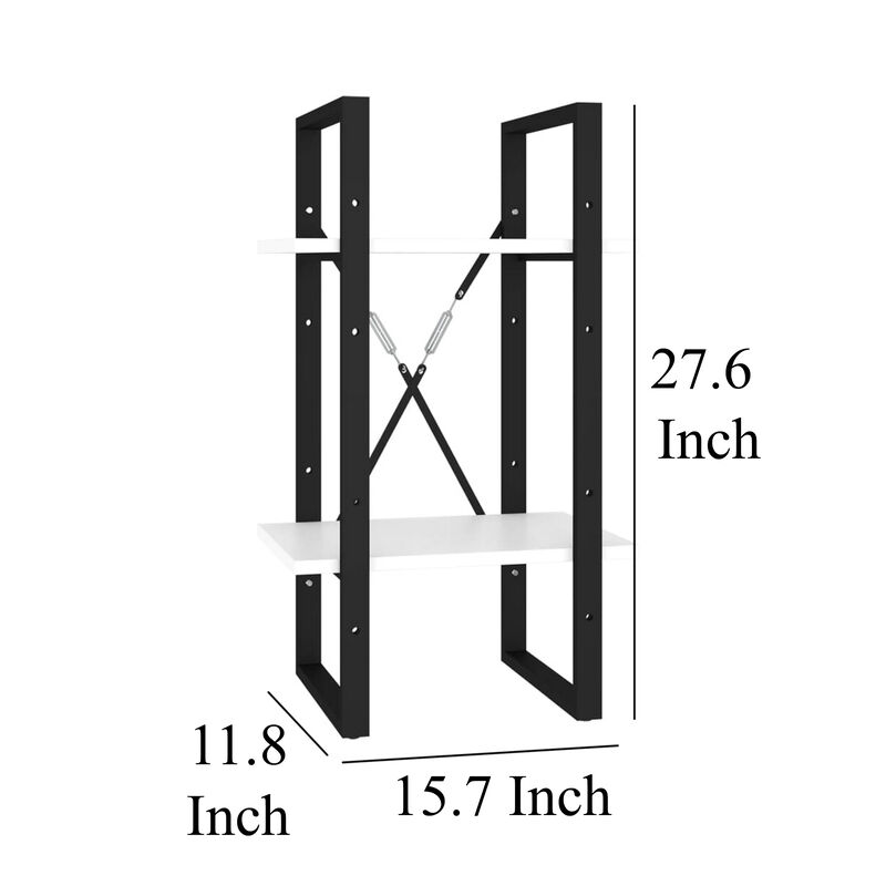 Zoe Standing Bookshelf, 28 Inch Tall, 2 Shelves, Black and White - Benzara