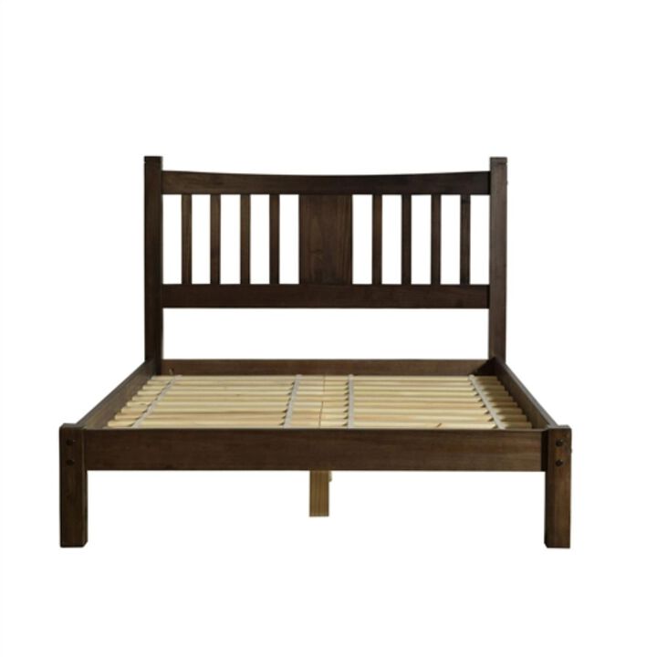Hivvago Queen Size Farmhouse Style Solid Wood Platform Bed with Headboard in Espresso