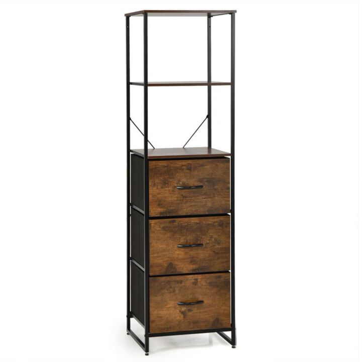 Hivvago Freestanding Vertical 3 Drawer Dresser with 3 Shelves-Rustic Brown