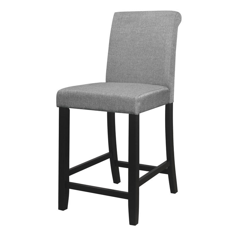 Rina 24 Inch Counter Height Chair, Gray Fabric, Black Wood, Set of 2 - Benzara