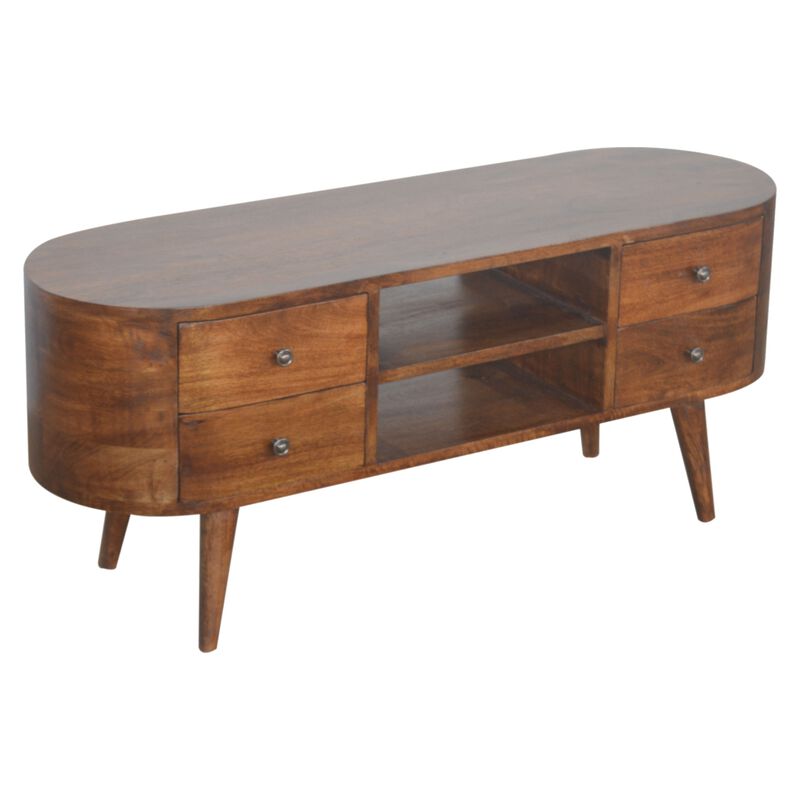Chestnut Rounded Entertainment 4 Drawer Media Unit Solid Wood