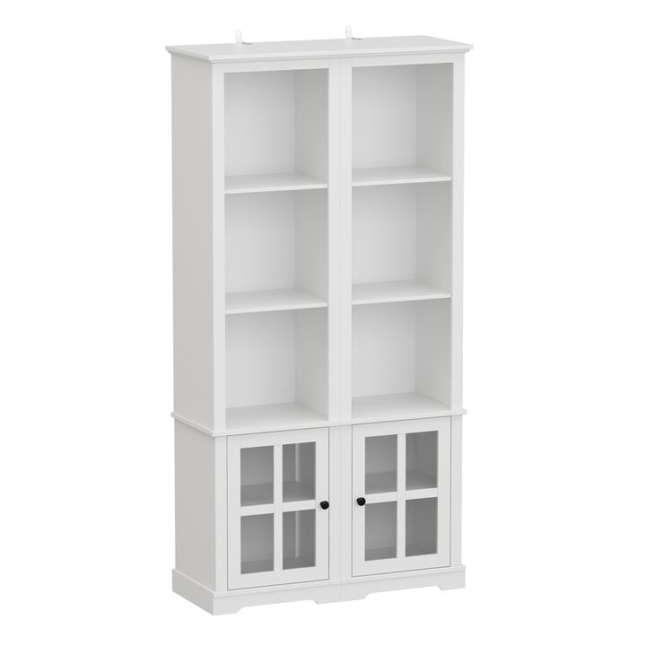 A Pair of Side Cabinet, White 70.9 in. H Wooden Storage Cabinet with Glass Doors and Open Shelves for Corner Storage
