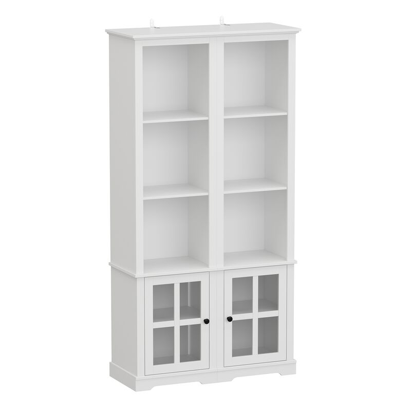 A Pair of Side Cabinet, White 70.9 in. H Wooden Storage Cabinet with Glass Doors and Open Shelves for Corner Storage