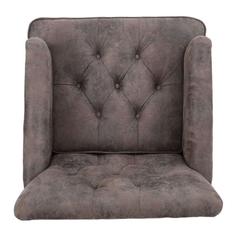 Lit Accent Chair with Gray Fabric Microfiber, Button Tufted Design - Benzara