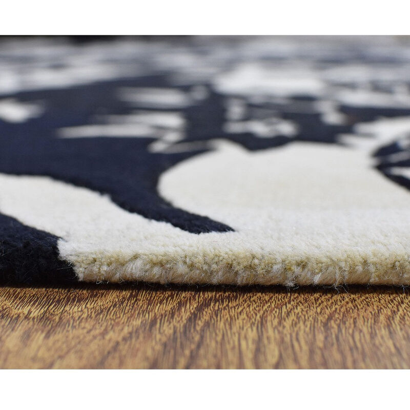 RUGSOTIC CARPETS HAND TUFTED WOOL ECO-FRIENDLY AREA RUGS  - 7'9''x10'6'', Rectangle Shape, White & Black, Floral Modern Design, High Pile Handmade Area Rugs for Living Room, Bed Room (K03143)