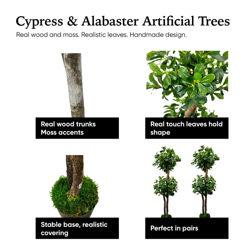 Handmade 4' Artificial Sweet Bay Topiary Tree In Home Basics Plastic Pot Made with Real Wood and Moss Accents