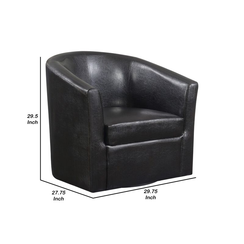 30 Inch Swivel Accent Chair, Barrel Back, Sloped Arms, Brown Faux Leather-Benzara