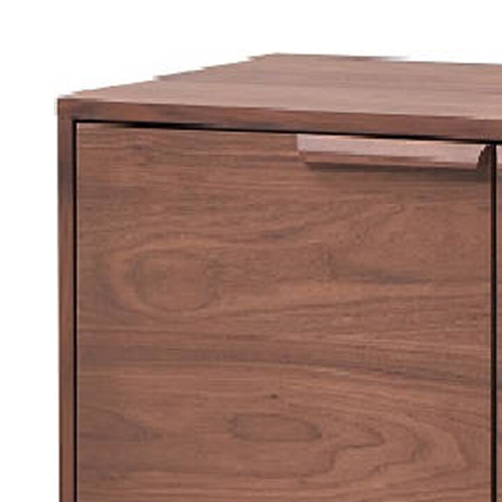 Evis 53 Inch Sideboard Server Console, 2 Cabinets, Stone Top, Walnut Brown - Benzara