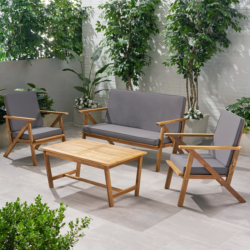 Merax 4 Pieces Outdoor Patio Loveseat Chairs Table Seating Sets