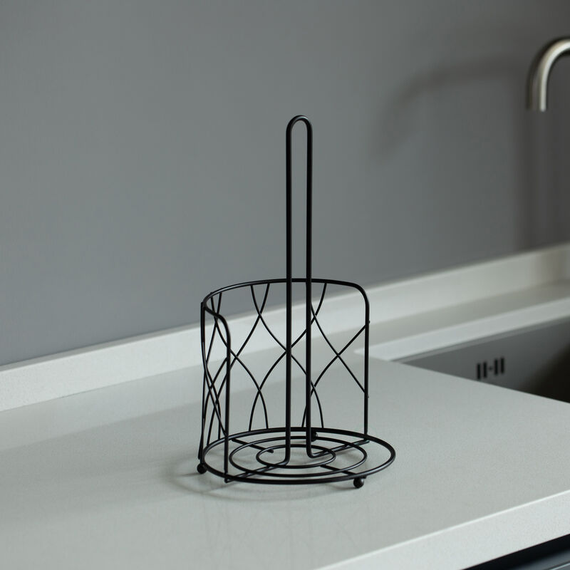 Freestanding Black Iron Towel Paper Holder Stand Roll Dispenser with Frame for Kitchen