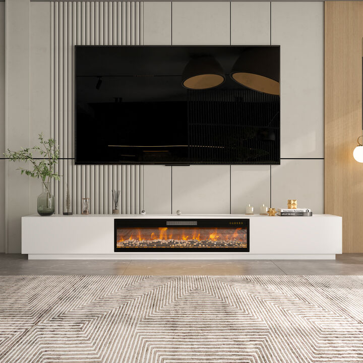 FUFU&GAGA 2-Drawer 1-Shelf TV Cabinet with Electric Fireplace (109.4" W x 15.7" D x 14.9" H), White