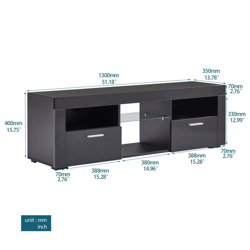 Hivvago Modern TV Console Storage Media TV High Gloss Organizing Cabinet with LED Light